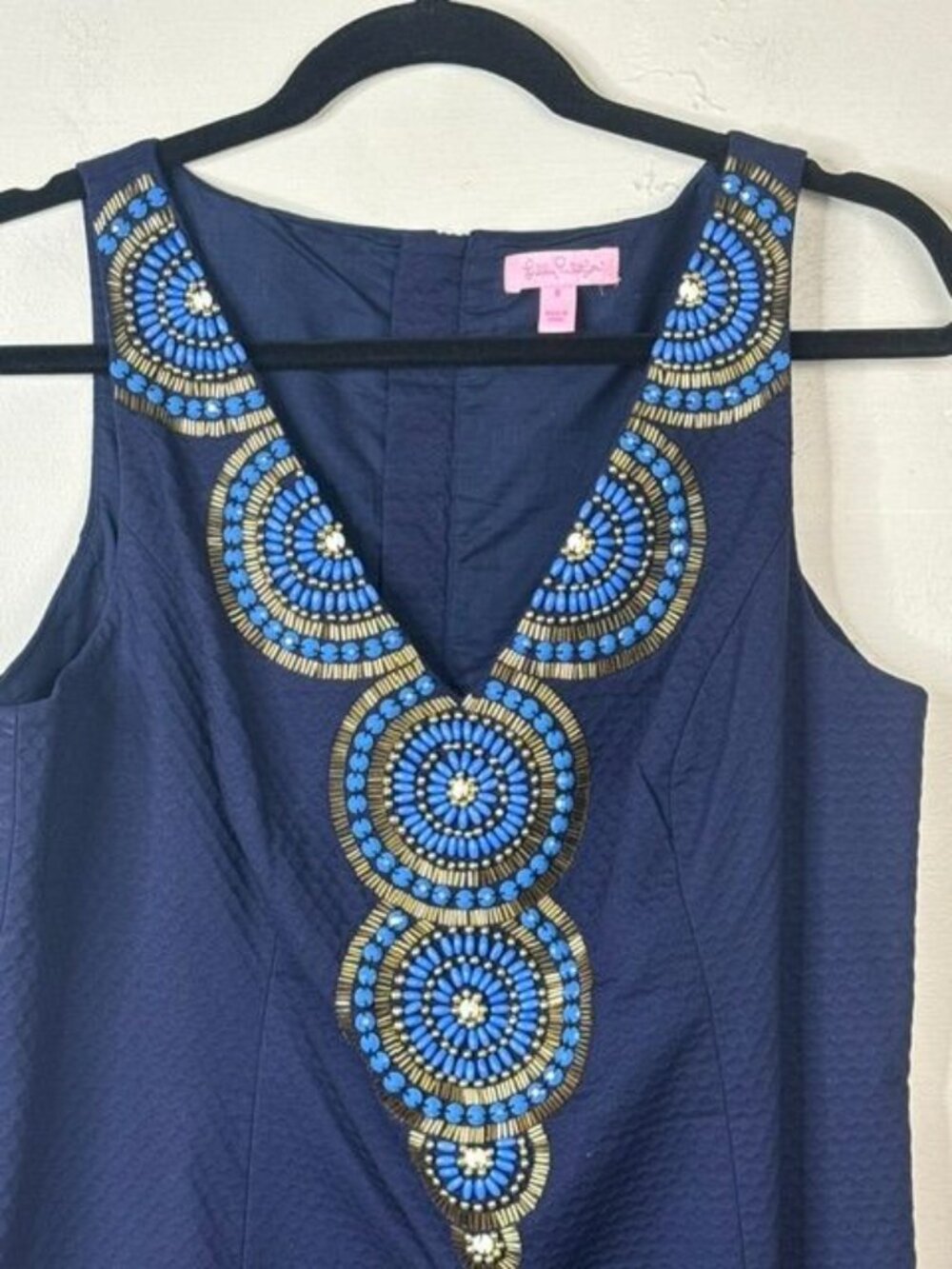 Lilly Pulitzer Womens Navy Gabby Beaded Medallion Sleeveless Shift Dress Size 8 - Picture 3 of 6